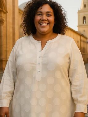 Liz Claiborne Ivory Dot Button-Down Tunic Size 1X